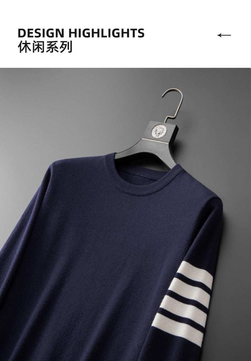 High end brand men's knitted sweater autumn and winter new item high-end striped design Korean version boutique casual pullover