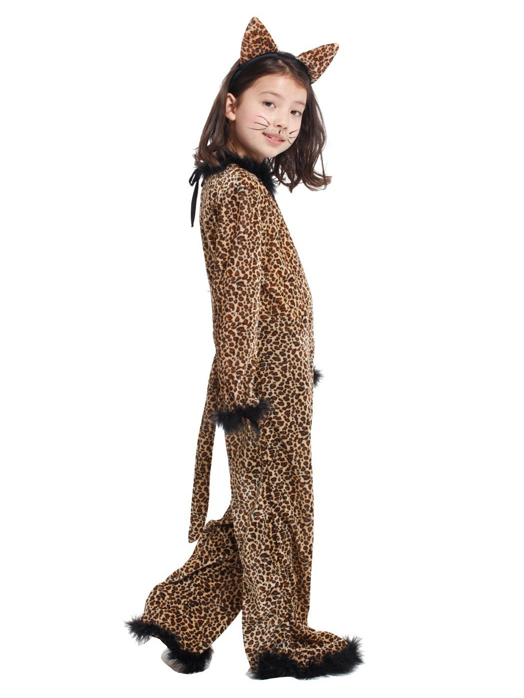 4?10Y Girls Leopard Animal Cosplay Jumpsuit, Kids Costume for Halloween Purim Carnival Mardi Gras Party