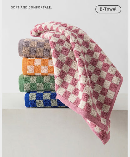 Battilo Plaid Cotton Bath Towels Set Soft Absorbent Daily Cleansing Face Hand Towel Set Patterned Lightweight Towel for Bathroom