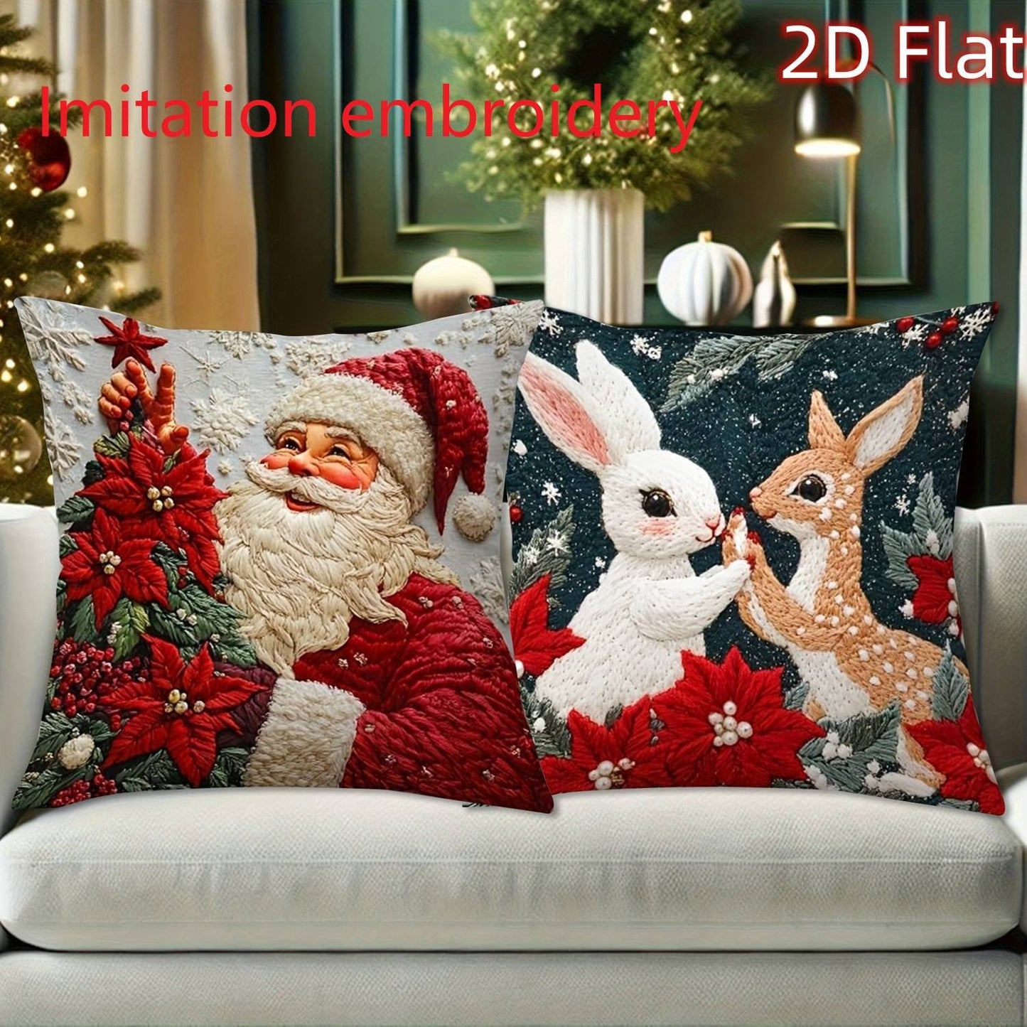 1pcs 2D Christmas Pillow Cover Xmas Party Decoration 2025 Xmas Holiday Santa Claus Pillow Cover Navidad Natal New Year Gift 2026