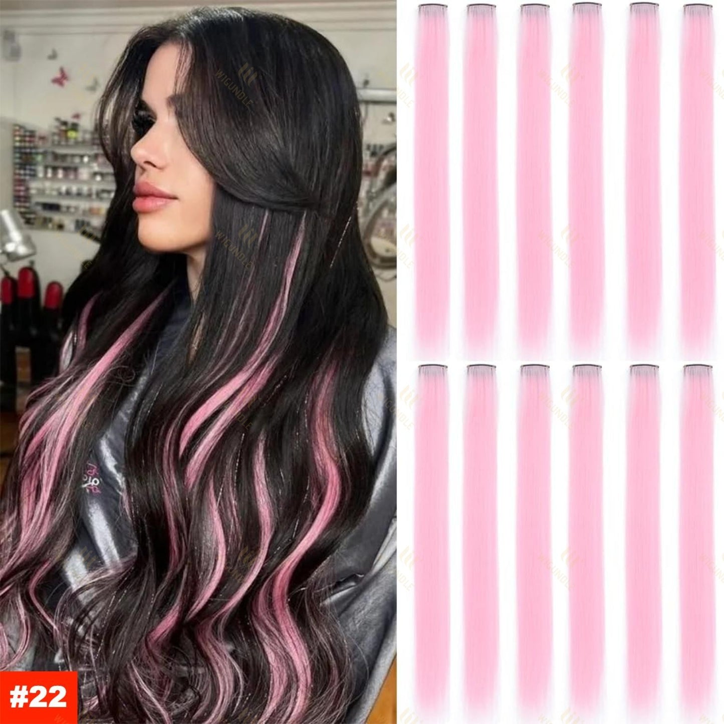 Colored Highlight 22 Inch Synthetic Hair Extensions Rainbow Long Straight Hairpieces for Women Kids Girls Purple Pink Blue