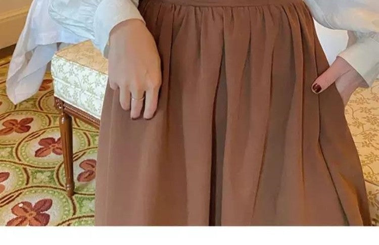 Autumn Outfit Set Women's 2023 New Court Sle Retro irt Versatile Mid-Length A-Line  Skirt for Pear aped Body