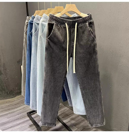 Men's Loose Fit Work Jeans Durable Construction Workers Casual Straight Leg Blue Denim Trousers for Spring Summer Autumn