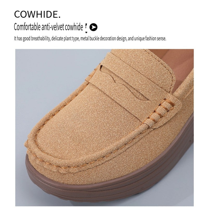 Ngouxm Women Flat Platform Loafers Ladies Elegant Suede Leather Moccasins Shoes Woman Slip On Moccasin Women's Casual Shoes