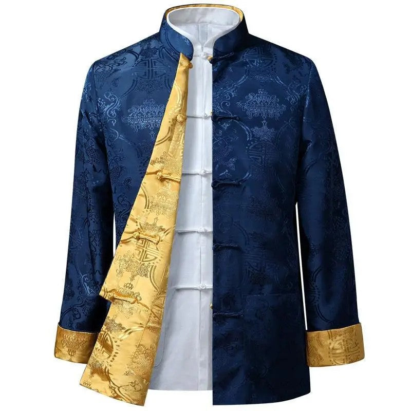 Spring Autumn Double-Sided Wearable Vintage Blazer Jacket Men's Casual Chinese Style Middle-Aged And Elderly Fashion Outerwear