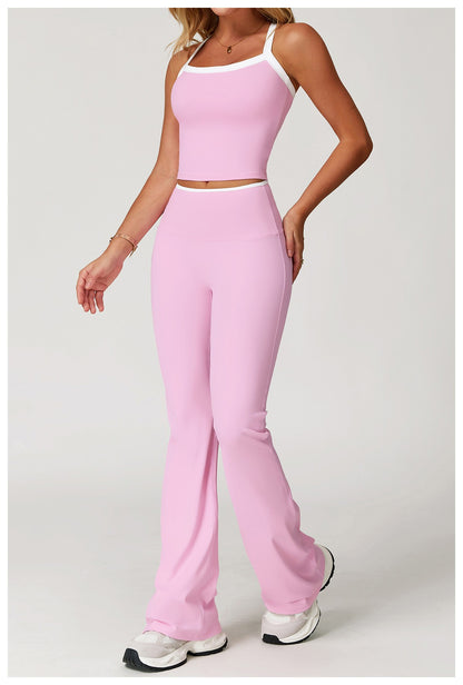 Women's Clothes 2 Pieces Workout Tracksuit Yoga Set Sportswear Gym Clothing High Waist Bell-bottoms Sexy Fitness Bta Sports Suit