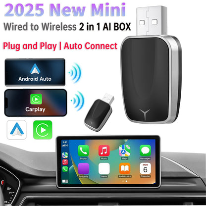 2-in-1 Wired to Wireless CarPlay Adapter & Android Auto Wireless Adapter Bluetooth Dongle Plug And Play USB-A/C for (2016+ Cars)
