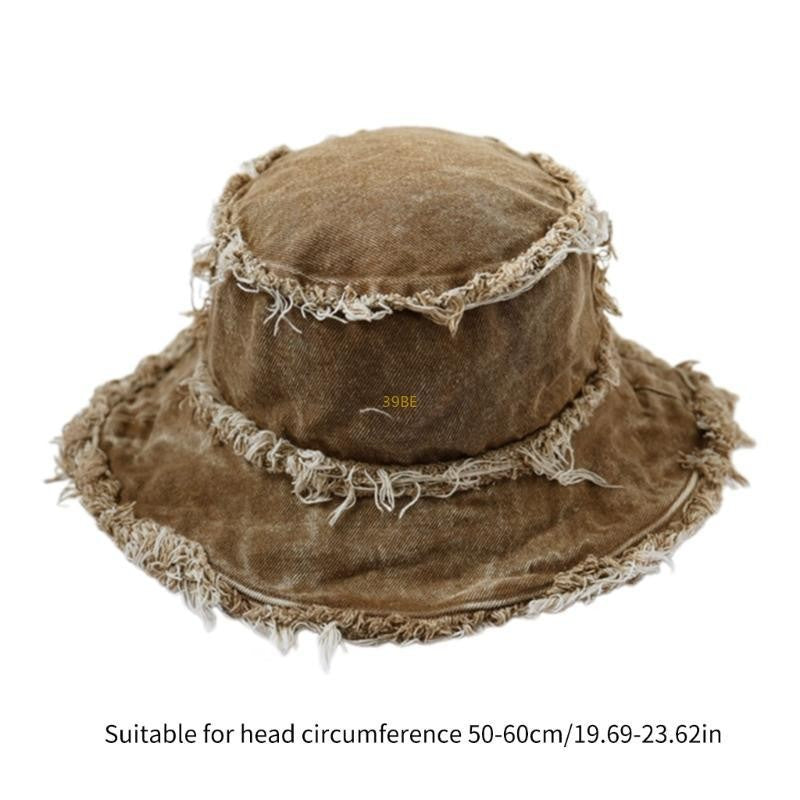 Chapéu Bucket Desfiado para Adulto, de Férias, Primavera, Proteção Solar, Chapéu de Pescador Desgastado