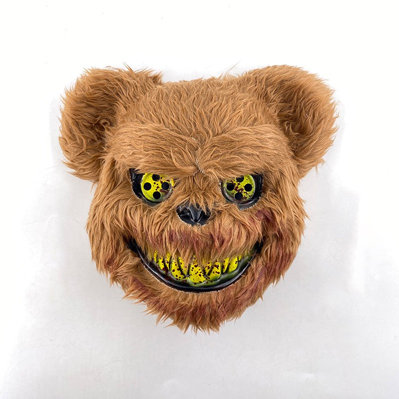 LED Bloody Rabbit Mask Glowing Killer Black Bear Mask Halloween Dance Party Cosplay Costume Props Assassinated Plush Rabbit Mask
