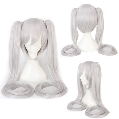 Peruca Cosplay Mi Ku de 28 Cores Longa Resistente ao Calor Cabelo Sintético com Rabos de Cavalo com Clipes Perucas para Festa de Halloween + Touca de Peruca Snow Mi Ku