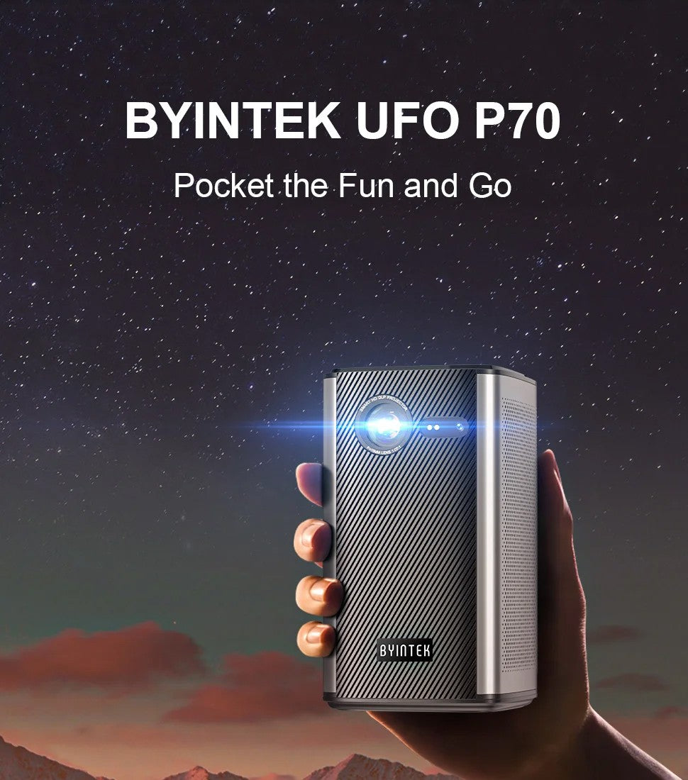 Projetor BYINTEK P70 4K 1080P DLP Mini Projetor Portátil para Home Theater Smart Wi-Fi & Bluetooth para Filmes & Jogos Com Bateria