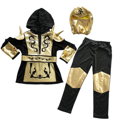 Kids Gold Sliver Dragon Ninja Cosplay Costume Boys Samurai Cosplay Hooded Pants Party Fancy Costume for Height 110-130cm