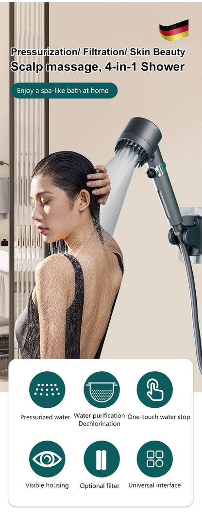 High Pressure Showerhead 3 Modes Water Saving Pressurized Shower Head Massage And Skin Beauty Multifunctional Shower Head