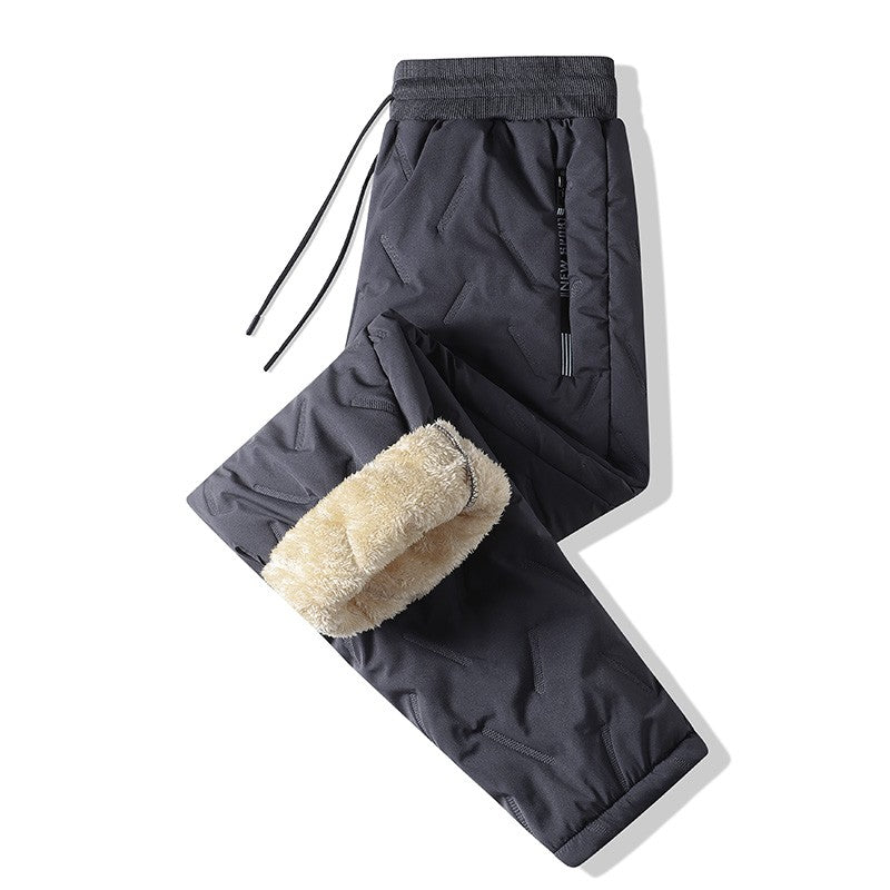 Calça Masculina de Moletom Grossa de Lã Impermeável Inverno Corta-Vento Casual Calça Pesada Calça de Lã de Cordeiro Quente Agasalho