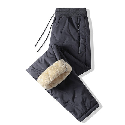 Calça Masculina de Moletom Grossa de Lã Impermeável Inverno Corta-Vento Casual Calça Pesada Calça de Lã de Cordeiro Quente Agasalho