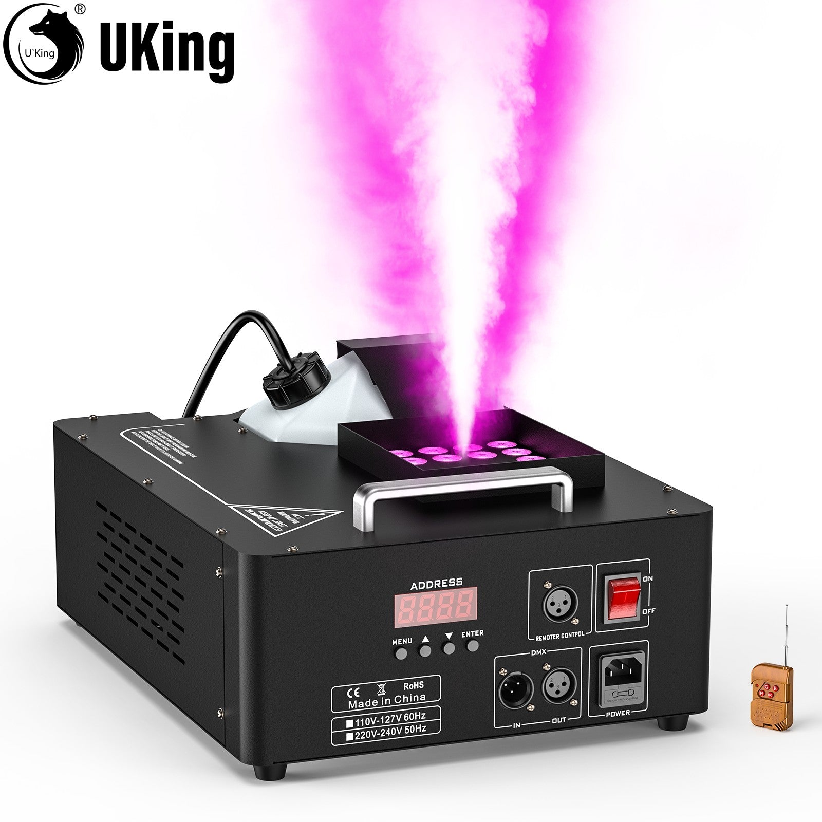 U'King 1500w Fog Machine RGB 3IN1 24LED Vertical Smoke Machine Stage Lighting  Spray Fogger For Halloween Wedding Disco Party