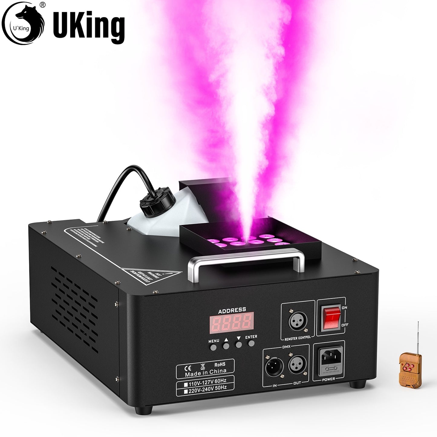 U'King 1500w Fog Machine RGB 3IN1 24LED Vertical Smoke Machine Stage Lighting  Spray Fogger For Halloween Wedding Disco Party