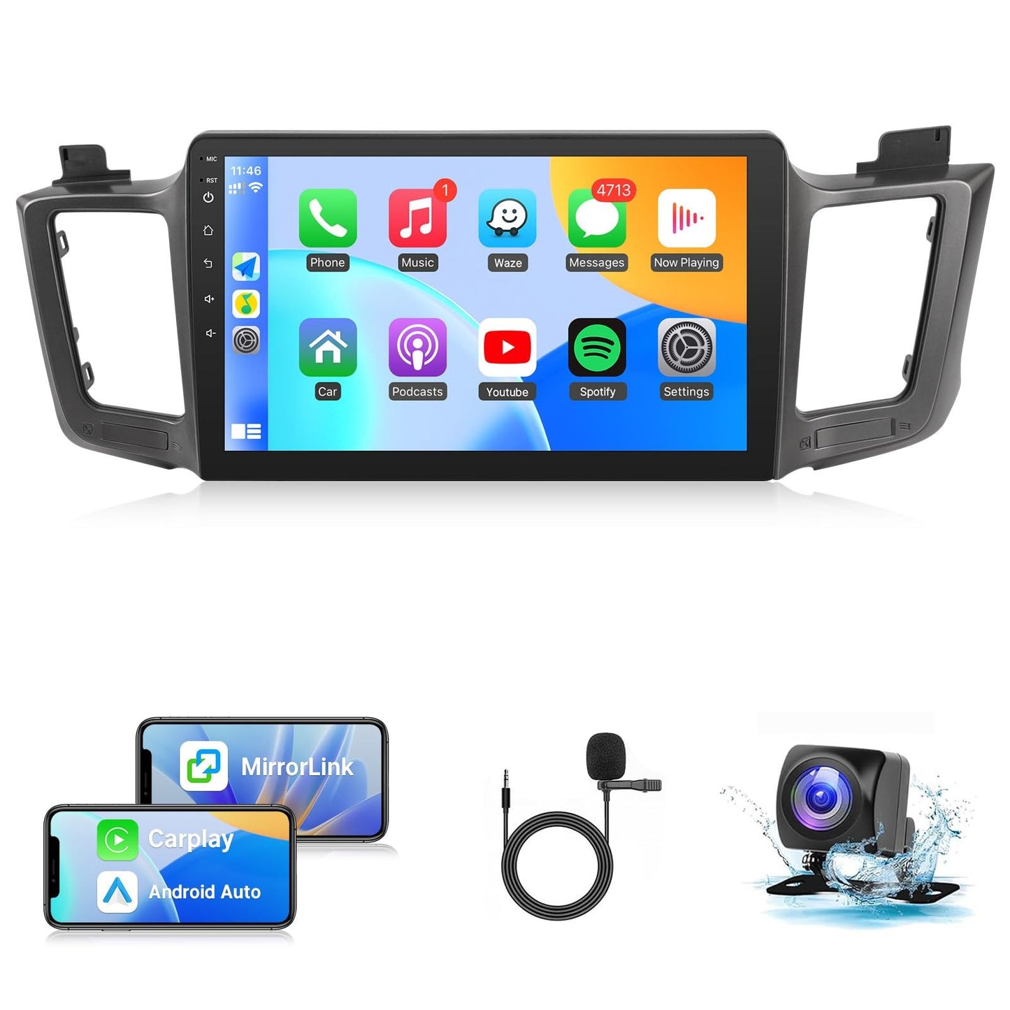 Rádio Estéreo Automotivo Naifay para Toyota RAV4 2013 2014 2015 2016 2017 2018, Tela de Toque de 10.1 polegadas para Rádio Toyota RAV4 com Wireless