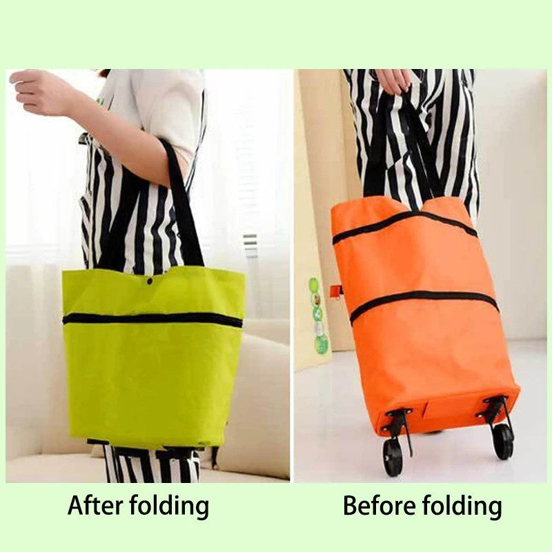 1Pc Foldable Shopping Bag with Wheels Trolley Large Reusable Cloth Hand Tote Bolsas Eco Fabric Supermarket Grocery Pull Cart Bag