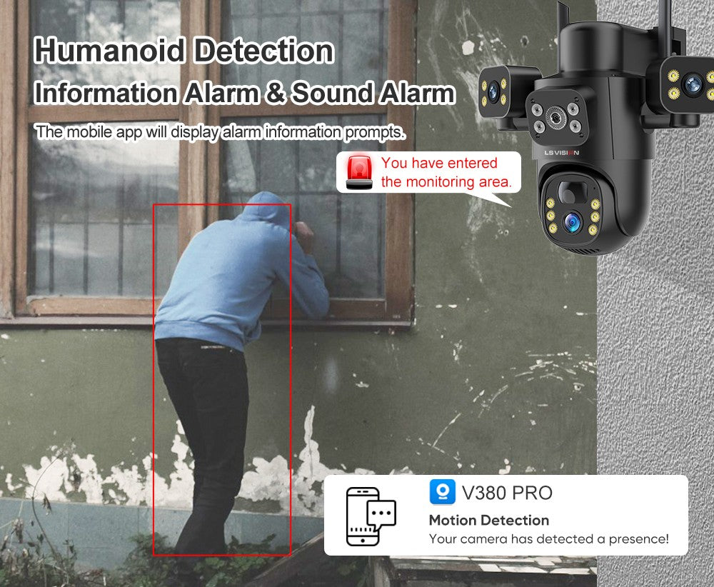LS VISION 4G / WiFi Solar Camera 3Lenses Outdoor 15MP 4K Low Power Battery IP Camera PIR Night Vision V380 Pro CCTV Security
