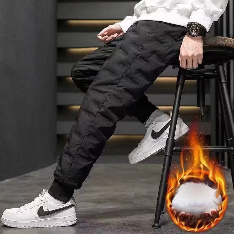 Calças Masculinas de Algodão com Penugem Corta-Vento Impermeáveis Quentes Esportivas de Inverno Soltas para Neve Longas Jovens Casuais Modernas ...