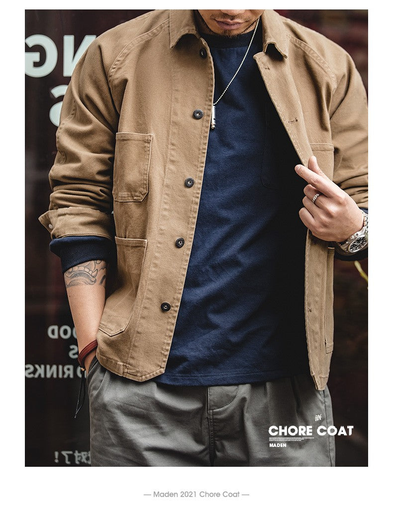 Maden Amekaji Jacket Men's American Casual Vintage 4 Pockets Jackets Outdoor Cotton Lapel Coats Uncle Fu Retro Fashion Outwear