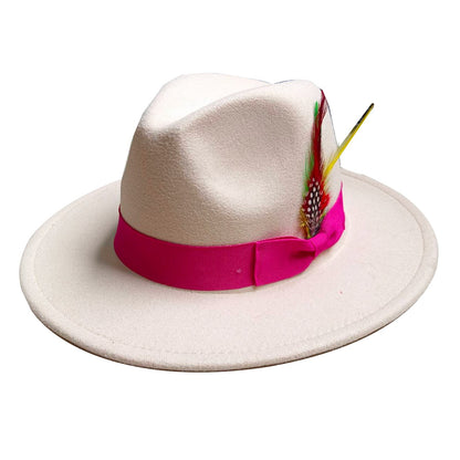 Leather Pink Fedora Wide brimmed Jazz Hat Autumn/Winter Classic Elegant Panama Hat Gentleman Hat Wholesale Sombrero