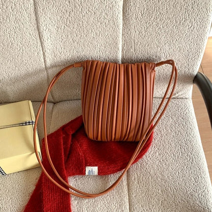 Summer Fashion New Crossbody Bag Women's PU Single Shoulder Mini Bag Luxury Versatile Pleated Casual Small Square Bag Handbags