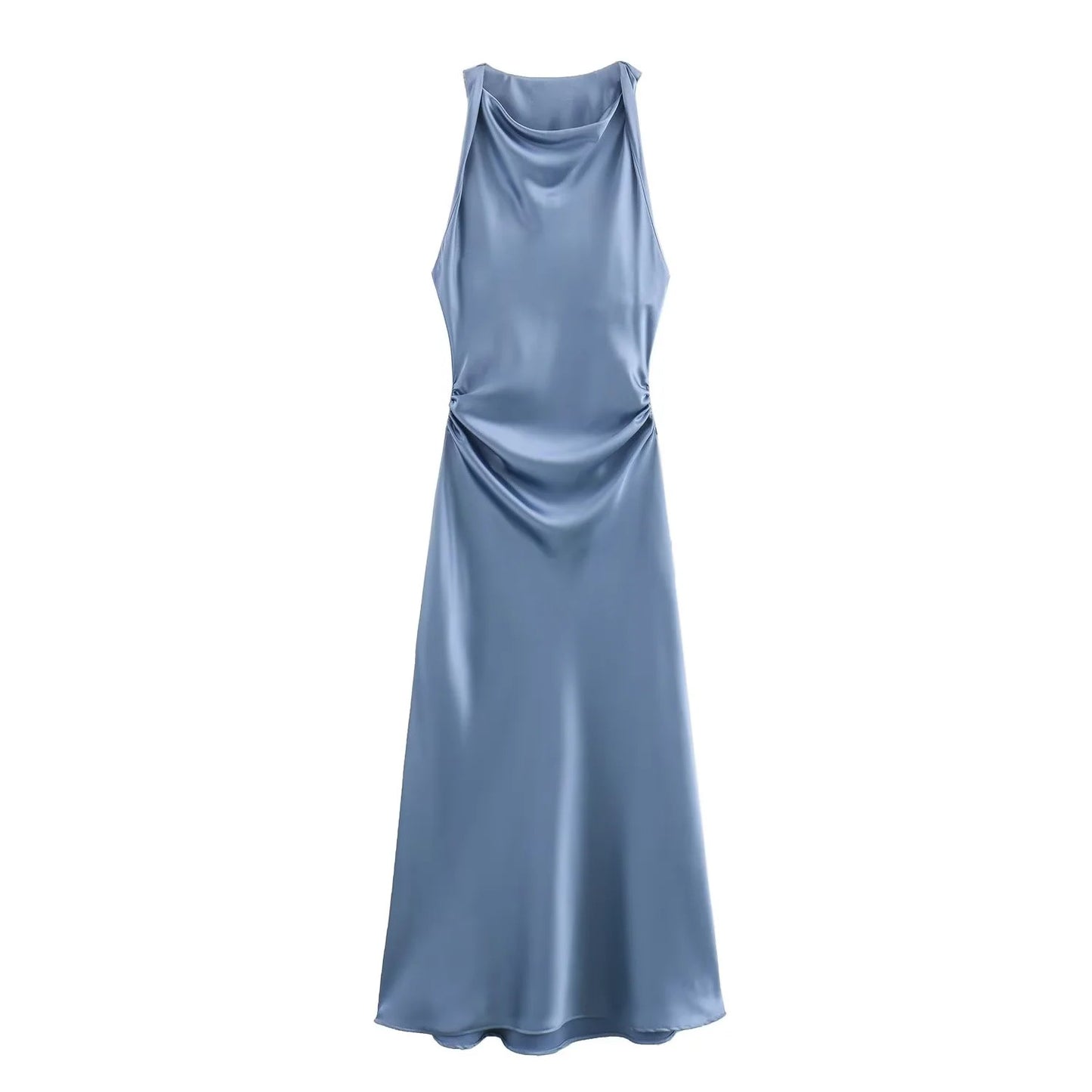 TRAF Satin Long Dresses for Women 2024 Summer Slip Midi Dress Woman Sexy Evening