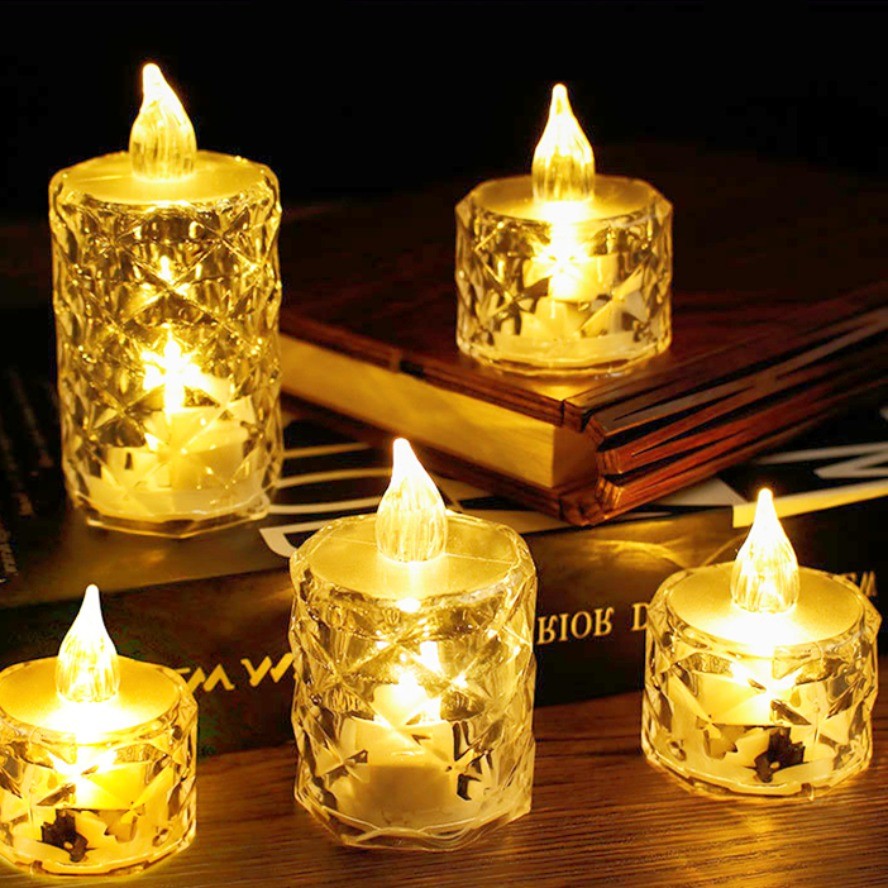 LED Crystal Candle Light with Battery Flameless Candle Light Electronic Night Lamp Dating Party Holiday Home Wedding Decoration