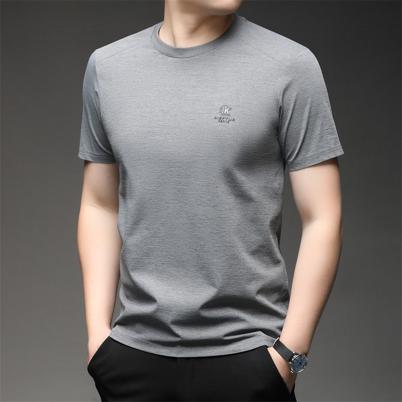 2025 New Men's Korean Style Fashion Badge Short Sleeved Sleeve Round Neck T-shirt Casual and Comfortable Summer Versatile Top