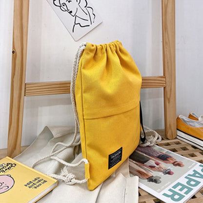 Canvas School Bag Double Shoulder Drawstring Backpack Drawstring Pocket Portable Casual Backpack Women Men Travel Backpack-A-DH