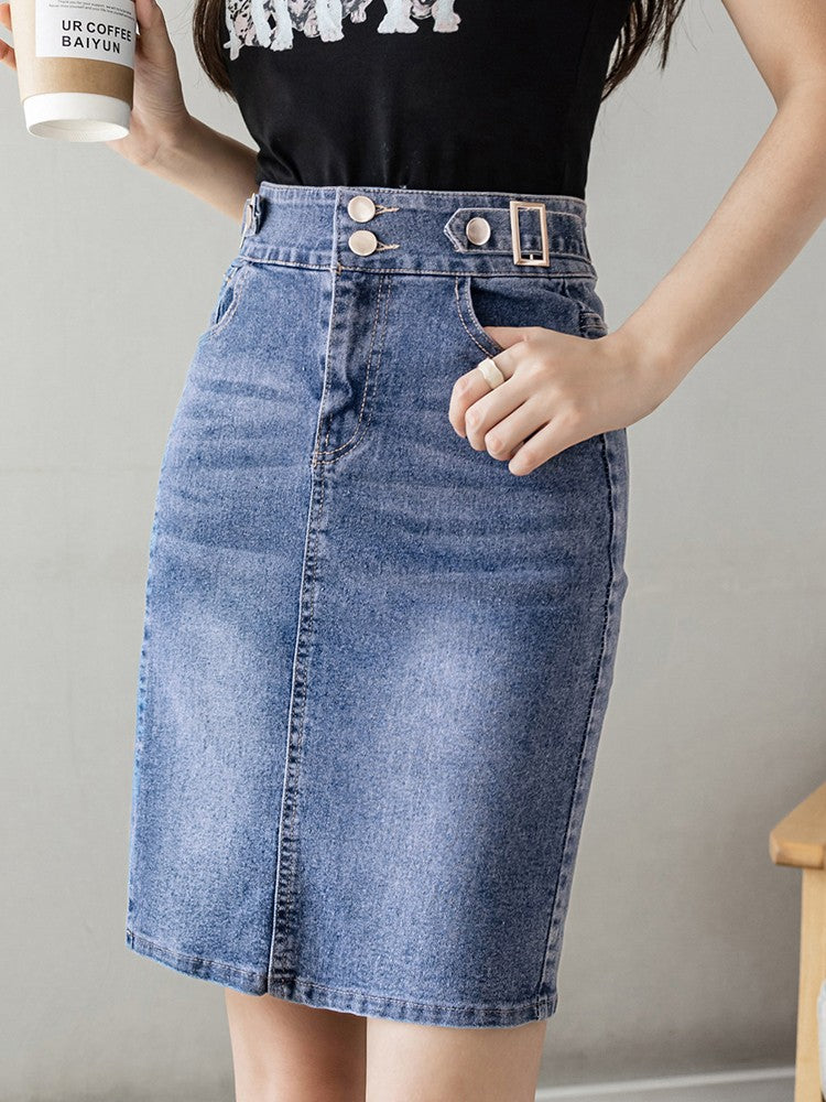 Autumn 2025 Plus Size Skirt For Women High Waist Large Size Slit Black Or Blue Jeans Skirts Korean Fashion Slim Jupe Femme