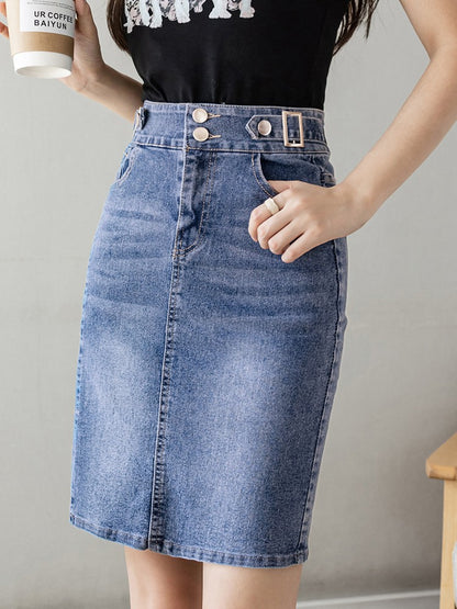 Autumn 2025 Plus Size Skirt For Women High Waist Large Size Slit Black Or Blue Jeans Skirts Korean Fashion Slim Jupe Femme
