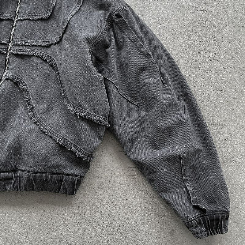Y2K Denim Jacket American Splicing Style Gothic Vintage Trend Unisex Streetwear Punk High Street Oversized Leisure Zip Up Hoodie