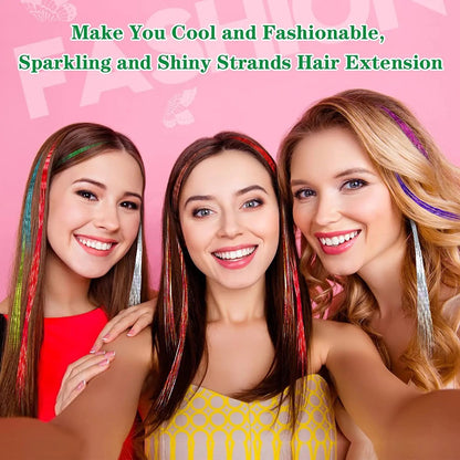 Hair Tinsel Kit With Tool 4200 strands Fairy Tinsel Hair Extensions 12 Color Sparkling Shiny Heat Resistant Highlights Glitter