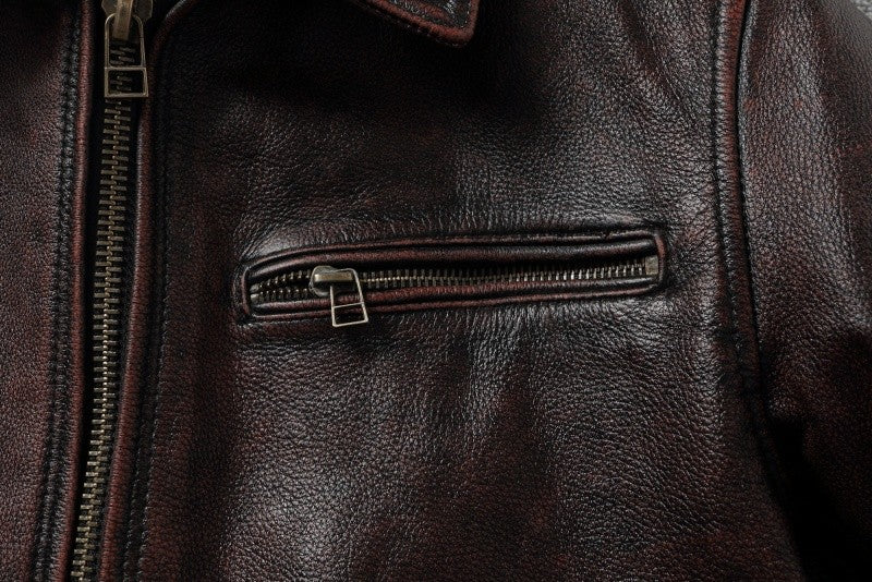 2025 New 1930s-Style Heavy Wash Leather Jacket for Men - Stone-Aged Vintage Distressed Full-Grain Cowhide Biker Coat