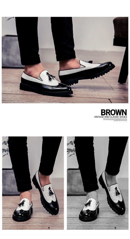 2024 new lazy man slip-on bean shoes men's business casual crocodile print 46 large size fringed leather shoes men