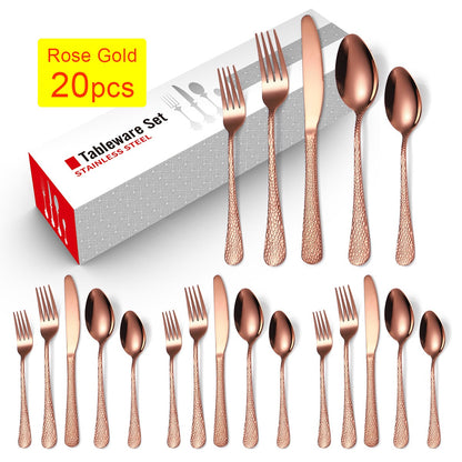 20/30/40Pcs Luxury Tableware Flatware Set Creative Snake Skin Hotel Steak Dinnerware Set Stainless Steel Gold Cutlery Set Gift