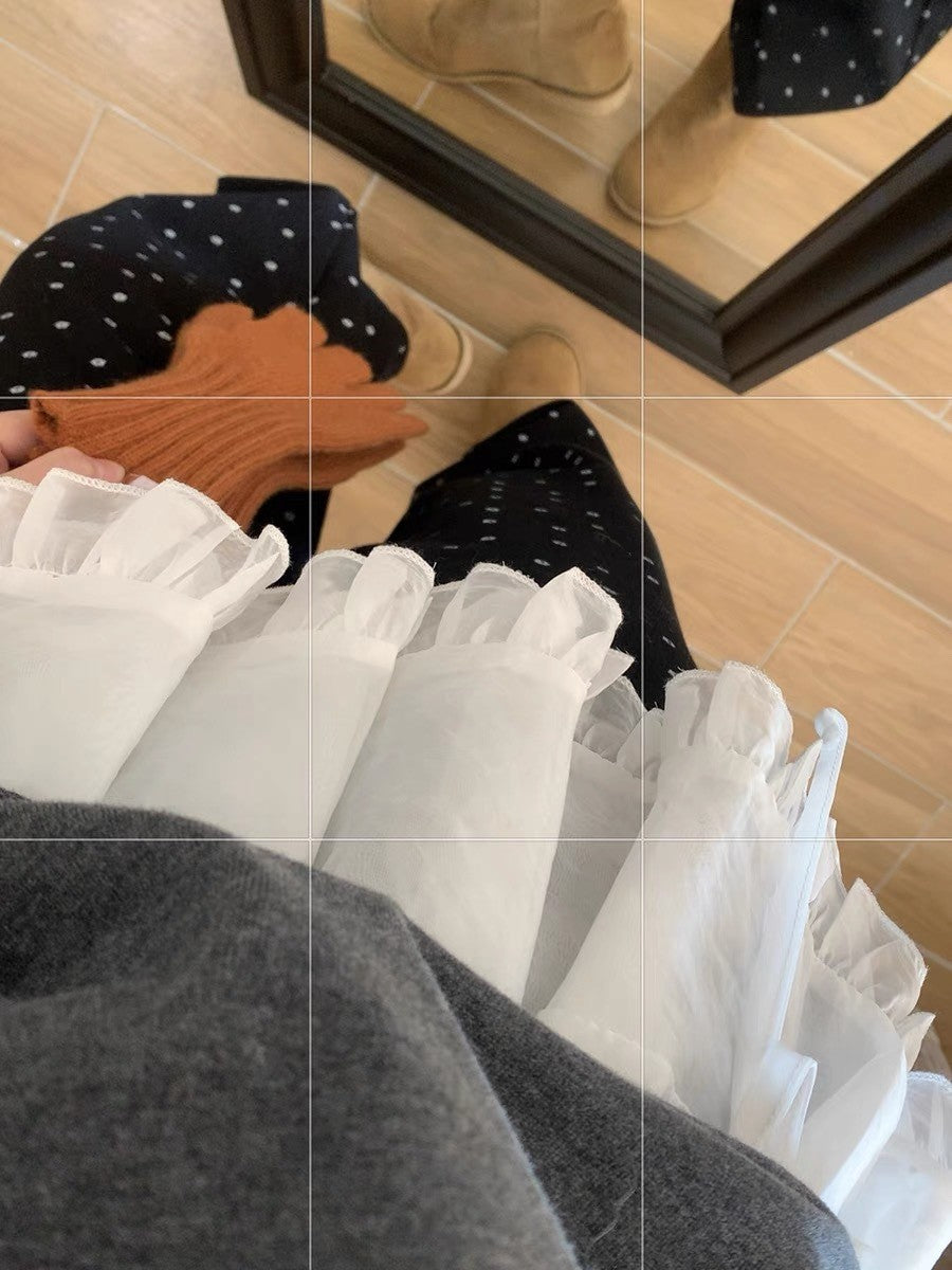 Y2K Trim Lace Up Short Fart Curtain Skirt Spring Layered Skirt INS Women Wrap Skirt Bandage Dress Apron Curtain Expansion Skirt