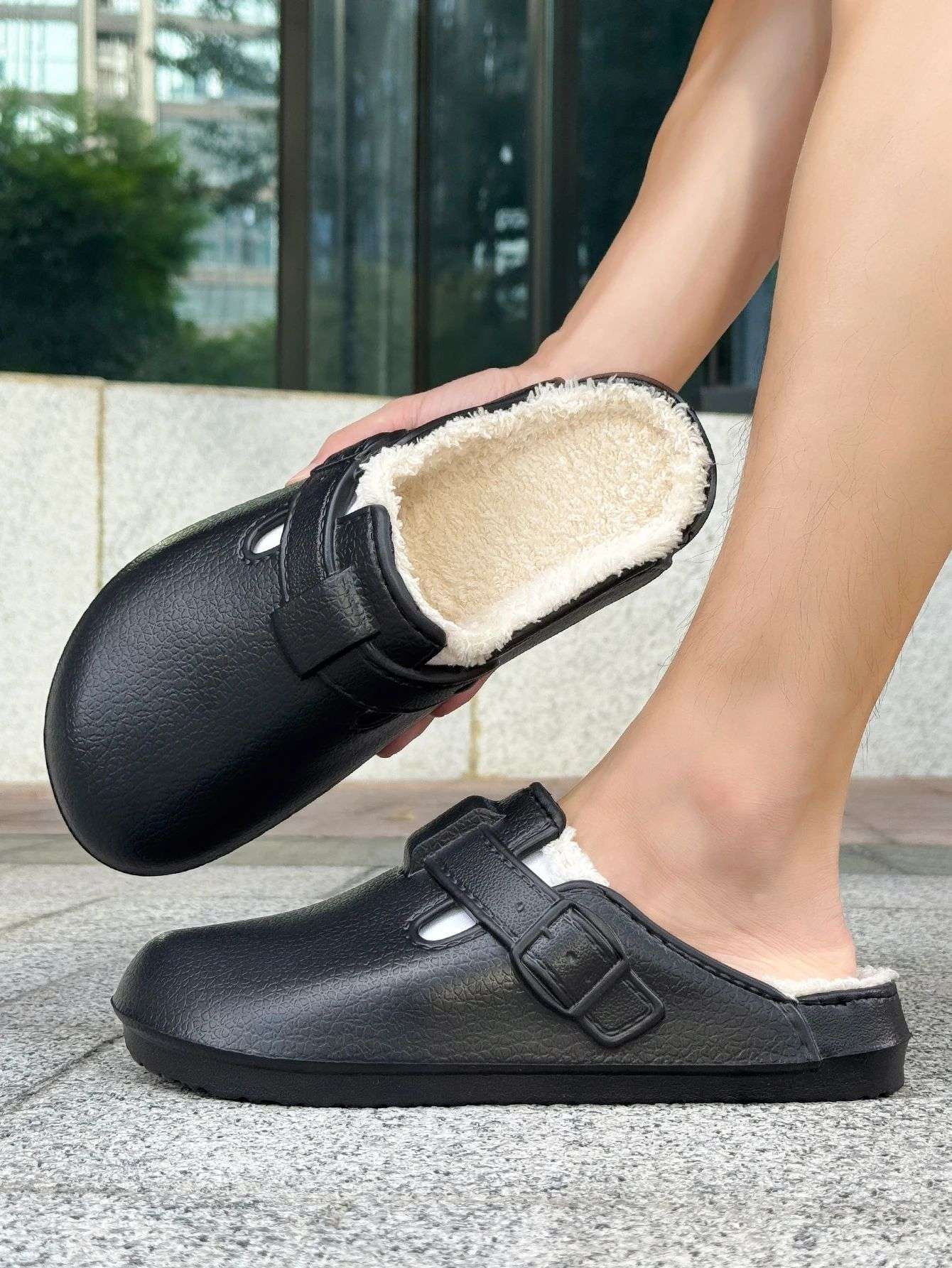 Men Plush Lined Outdoor Anti-slip Garden Shoes Warm Fuzzy Slippers For Women Winter New Cotton Slippers Fuzzy Home Slides
