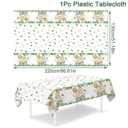 Cartoon Animal Tablecloth Jungle Safari Theme Party Supplies Disposable Table Cover Baby Shower Kids Birthday Party Decorations