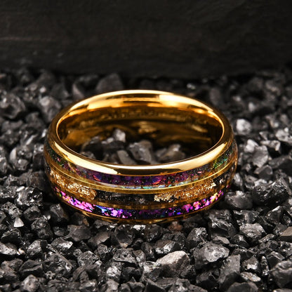 Anel de tungstênio com meteorito 8MM anéis aliança de compromisso moda joias masculina alianças de casamento anéis de noivado de ametista presente