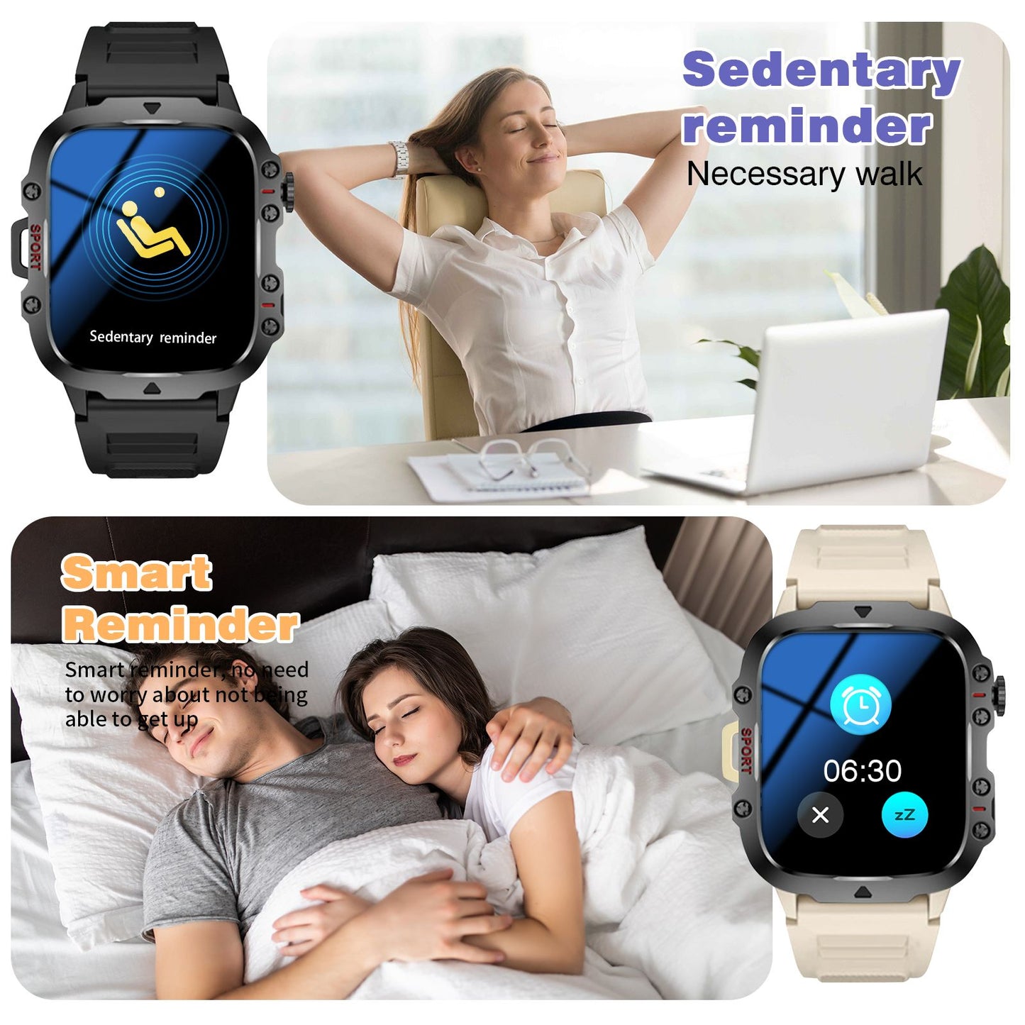 Smart watch, Bluetooth call, message reminder, two straps optional, suitable for iPhone/Android phone
