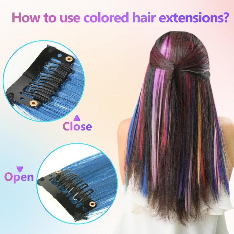 1 5 11 Peças/lote de Extensões de Cabelo Tic Tac Mechas de Várias Cores Sintéticas 22 polegadas Peças de Cabelo Arco-Íris para Meninas Mulheres Crianças