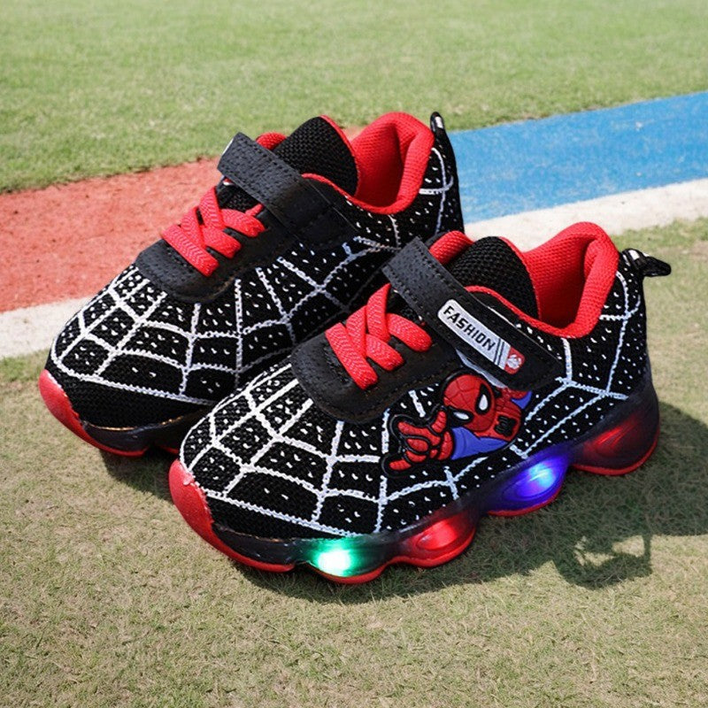 2025 New Boys Breathable Lighted Sneakers Spiiderman Children's  Luminous Shoes Student Teenager Sport Shoes Kids Casual Shoes