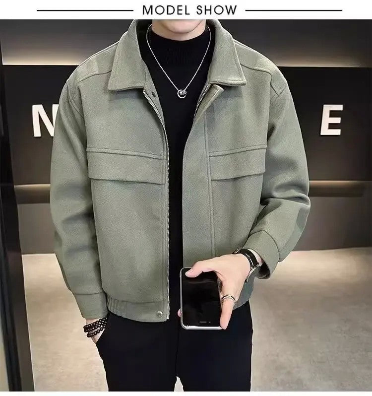 Men's Autumn Winter 2023 New High-end Feeling Cropped Woolen Jacket Casual Style Loose Fit Sweater Coat