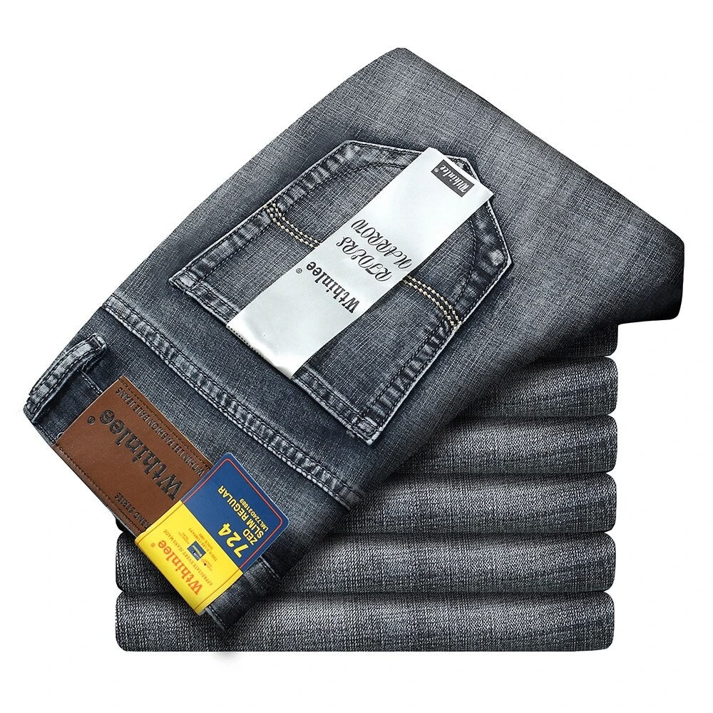 Wthinlee Calça Jeans Masculina Nova, Casual, Reta, Elástica, Moda Clássica, Azul, Preta, Trabalho, Calças Jeans Masculinas de Marca