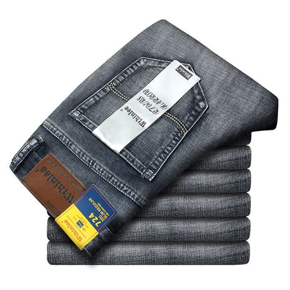 Wthinlee Calça Jeans Masculina Nova, Casual, Reta, Elástica, Moda Clássica, Azul, Preta, Trabalho, Calças Jeans Masculinas de Marca