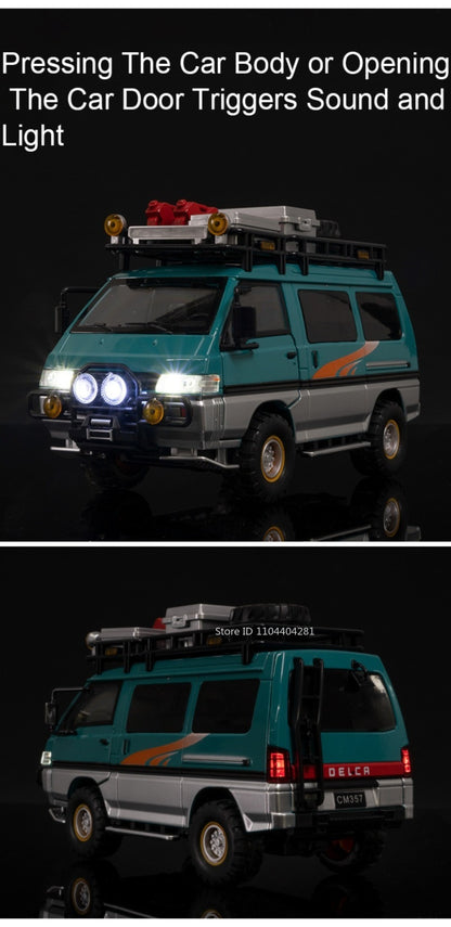1:24 Mitsubishi Delica H2 Carro de Brinquedo de Liga Leve com Portas Abertas, Som, Luz, Fricção, Miniatura Veículo Presente de Aniversário para Menino